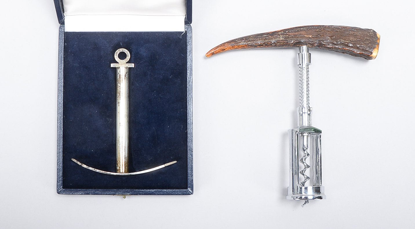 1 Anker Korkenzieher, 800 Silber, Dini Yachtaes Fierenze und 1 Steighorn J.A Henckels Cantappi