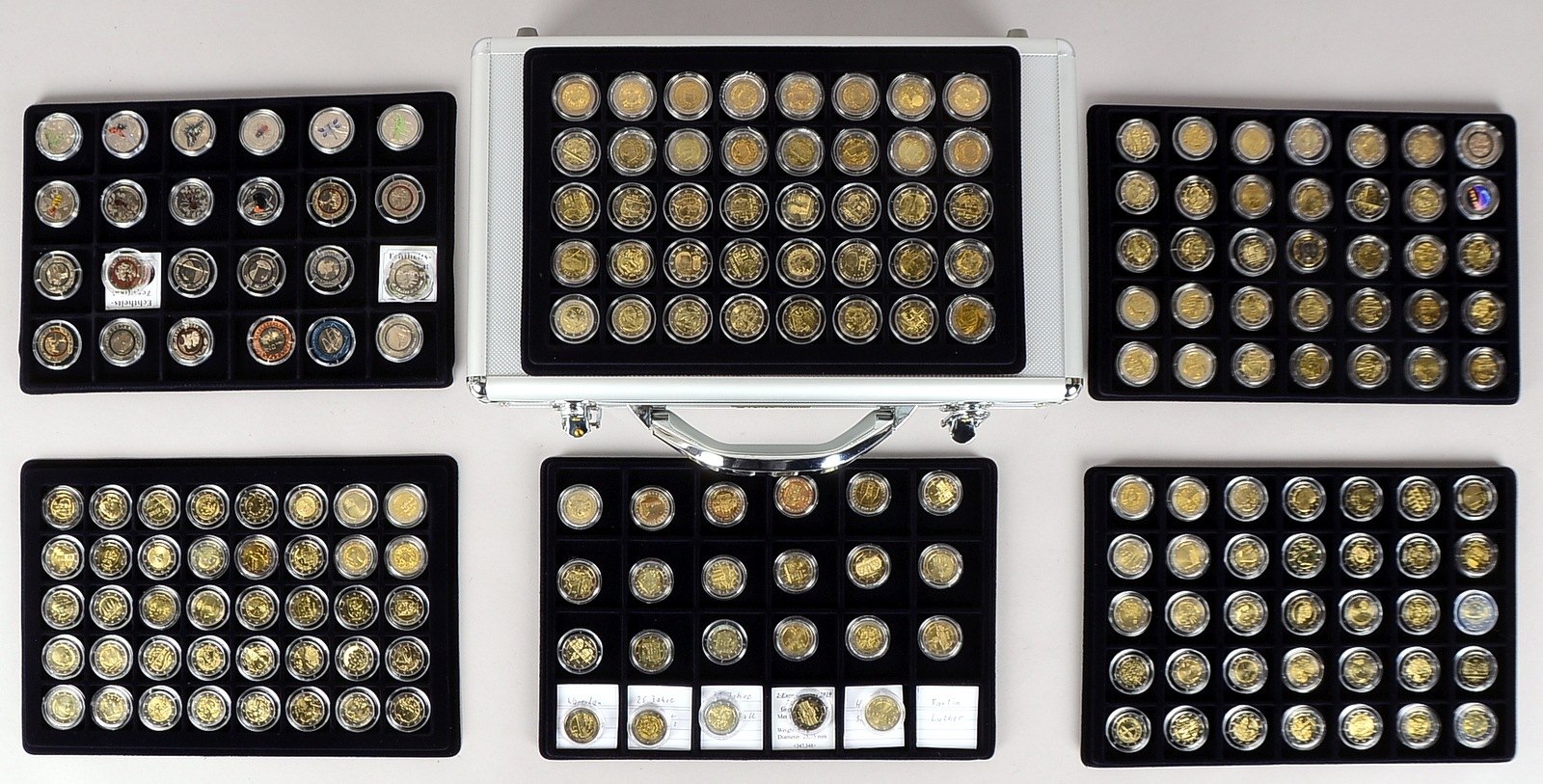 Münzsammlung: diverse 'Euro'-Münzen ('2 Euro', '5 Euro' und '10 Euro') - feine Sammlung auf 6x Münzt