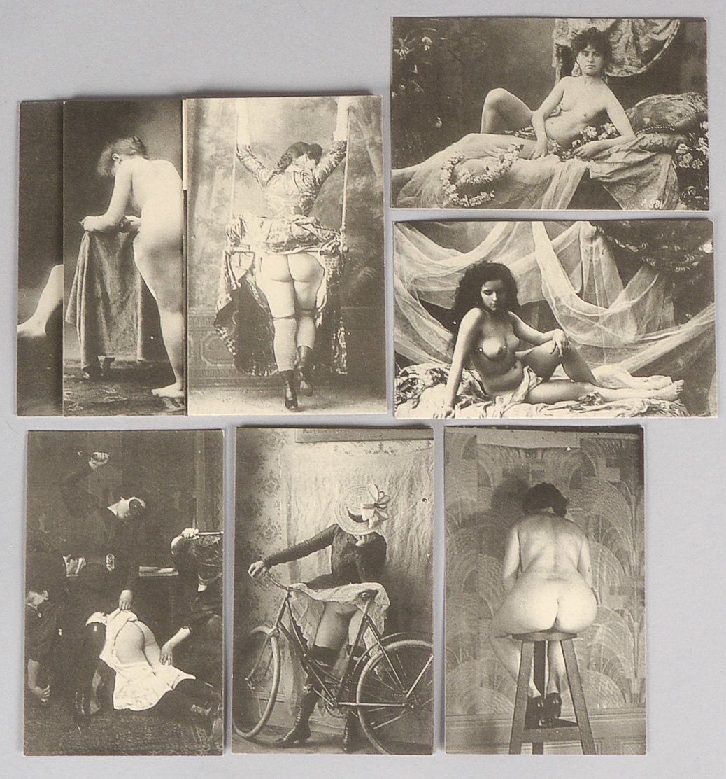 18 erotische Postkarten, historisierende Nachdrucke um 1930, Weltpostverein, gegründet 1874, sog. 'F