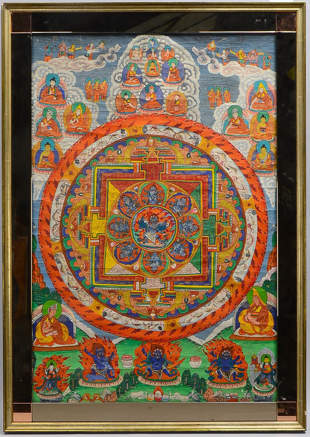 Thangka (Tibet), mit Kalachakra-Mandala - geometrische Darstellung mit diversen 'Buddha'-Motiven, Te