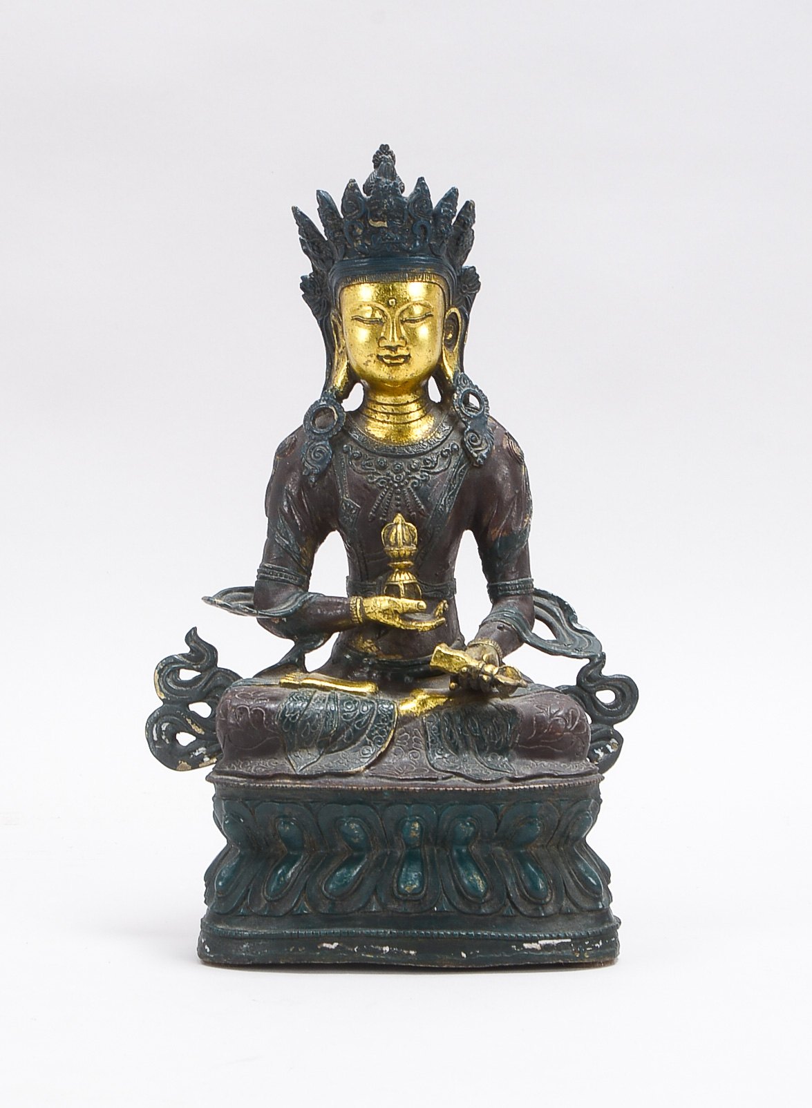Metallskulptur (Tibet), 'Buddha Vajrasattva' - Buddha der Reinigung (mit 'Vajra-Ghanta'-Attributen i
