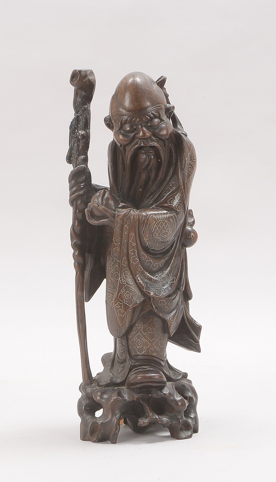 Antike Figur, China, ShouLao (Gott der Langlebigkeit und Sterblichkeit), um 1900, schweres Edelholz,
