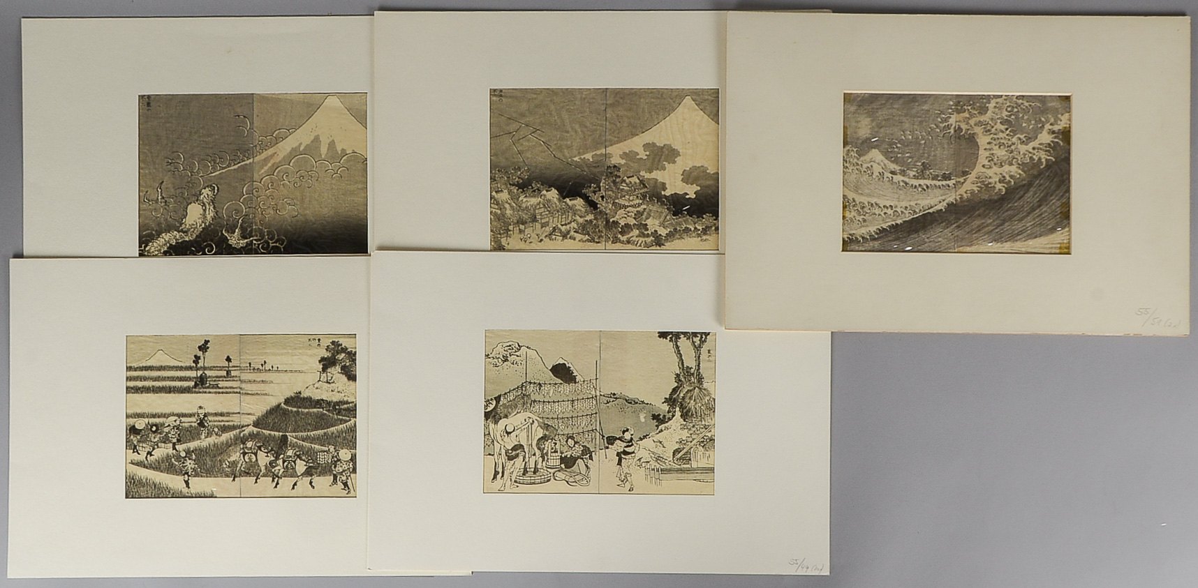 Katsushika Hokusai (1760 - 1849), 5 Farbholzschnitte aus bedeutender Japan-Sammlung; Maße 23 x 26 cm