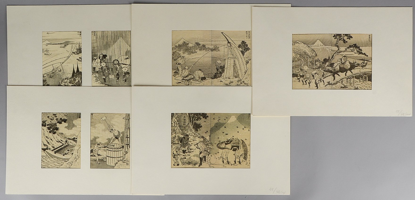 Katsushika Hokusai (1760 - 1849), 5 Farbholzschnitte aus bedeutender Japan-Sammlung; Maße 23 x 26 cm