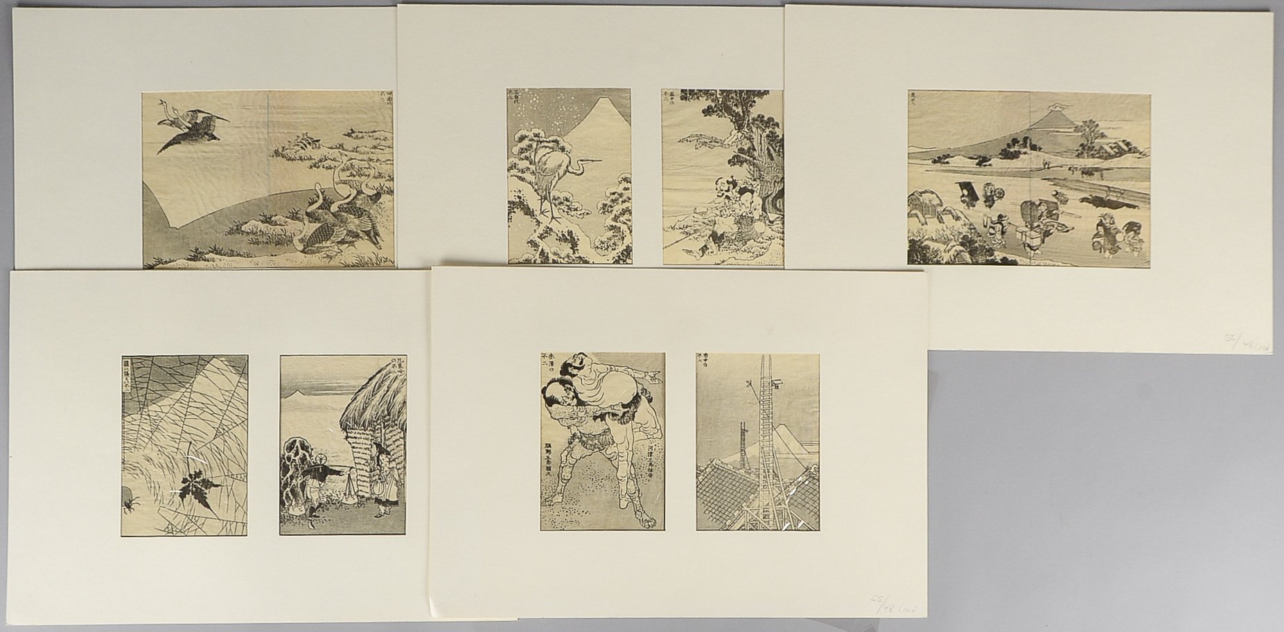 Katsushika Hokusai (1760 - 1849), 5 Farbholzschnitte aus bedeutender Japan-Sammlung; Maße 23 x 26 cm