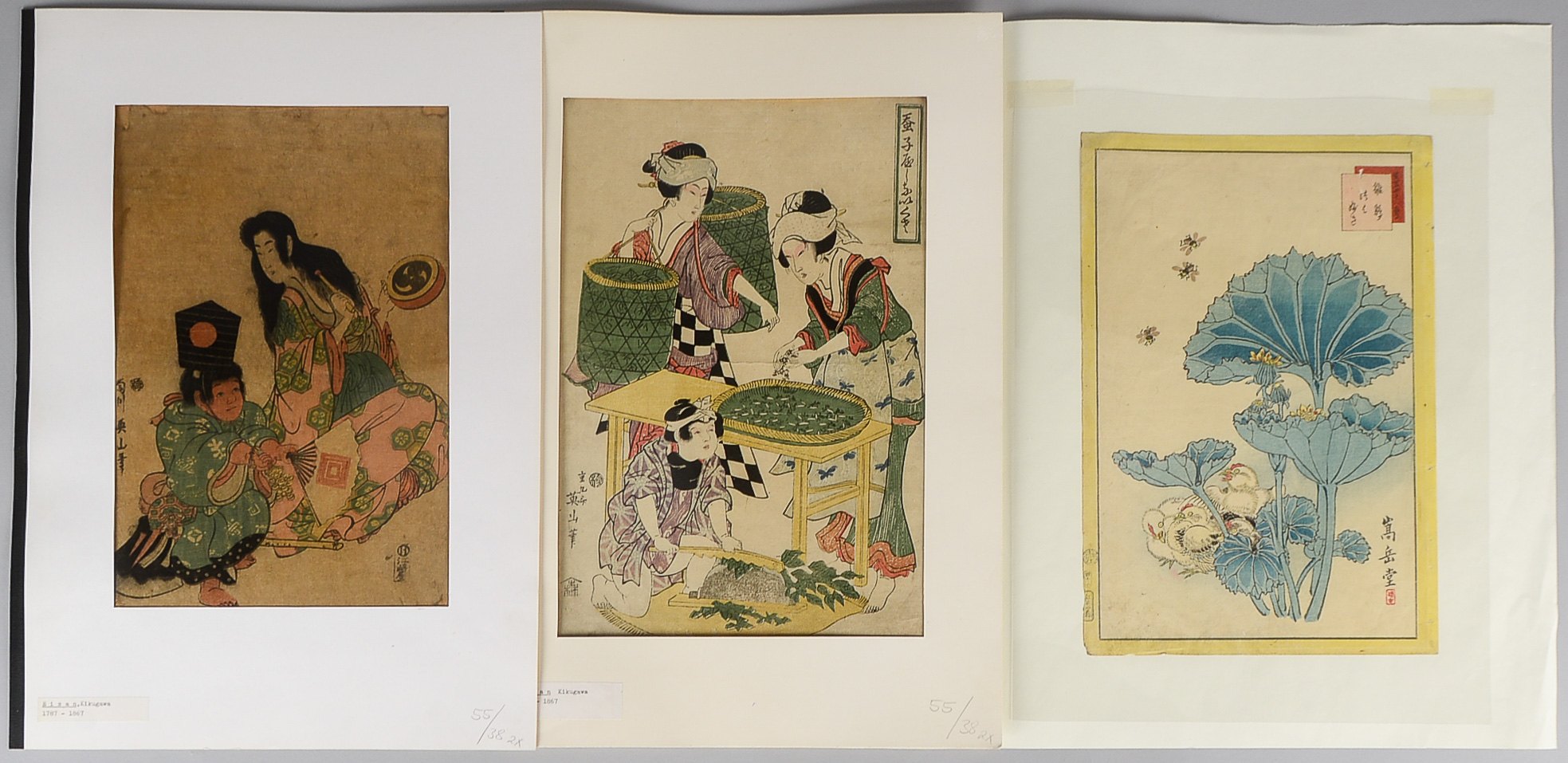 Eizan Kikugawa (1787 - 1867), 2 Farbholzschnitte aus bedeutender Japan-Sammlung, sowie ein weiterer