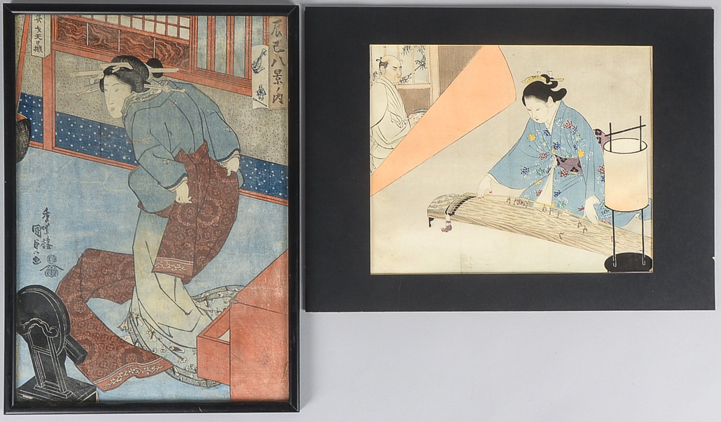 2 Farbholzschnitte aus bedeutender Japan-Sammlung, jeweils signiert; Maße 35 x 25 cm