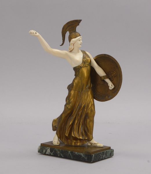 Schulze-Thewis, Walter (1872 - 1921), Bronzefigur, 'Athene', Bronze und Beinschnitzerei (um 1900)