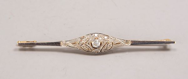 Brosche (Art déco), 585 GG/WG (geprüft), mit Brillantbesatz von ca. 0,10 ct und 10x kl. Diamanten