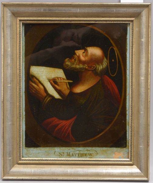 Hinterglasmalerei, 'Heiliger Matthias', verso bezeichnet 'Published May 28, 1801, London'