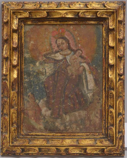 Gemälde (Peru, frühe Cusco-Schule), 'Maria mit dem Jesuskind', Öl auf Metalblech/gerahmt, unsigniert