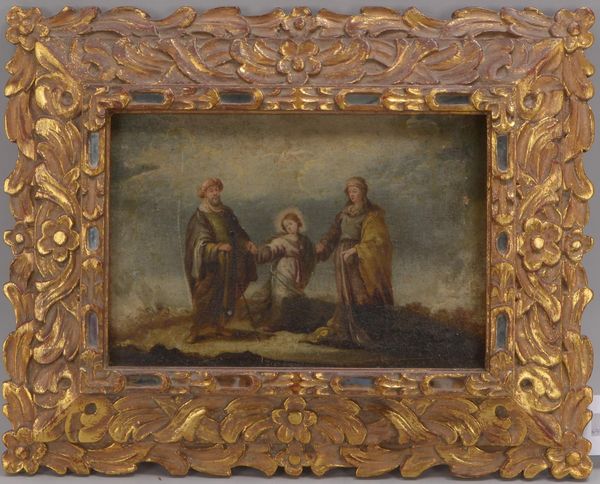 Ölgemälde, antik, 'Heilige Familie mit Heiligem Geist (in Gestalt einer Taube)', Öl/Lw, verso bez.