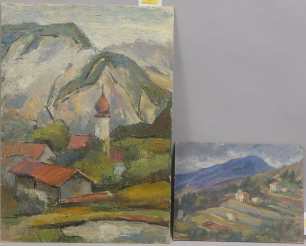 Vogel, Alfred (zugeschrieben), 2 Gemälde: 1x 'Bayerisches Dorf', und 1x 'Landschaft', Öl/Malkarton