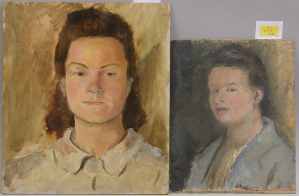 Vogel, Alfred (zugeschrieben), 2 Gemälde, 'Portraits Hede Vogel-Dietz'(?), Öl/Malkarton, ungerahmt