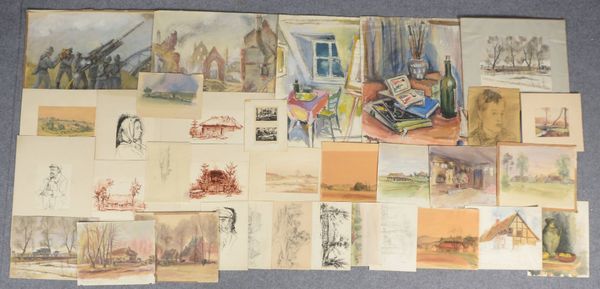 Vogel, Alfred, Künstlermappe mit diversen Blättern, verschiedene Themen/Techniken (Aquarell u.a.)