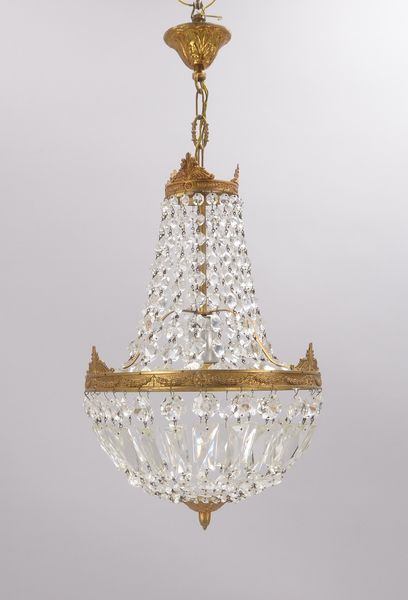 Großer Korblüster, 1-flammig, mit Kristallbehang; Höhe 60 cm, Durchmesser Ø 30 cm