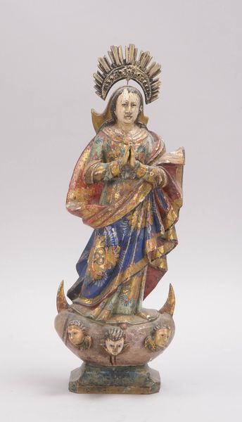 Heiligenfigur (wohl Südamerika), antik, 'Madonnendarstellung', mehrfarbig gefasst/goldstaffiert