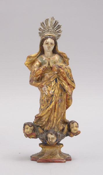 Heiligenfigur (wohl Südamerika), antik, 'Madonnendarstellung', mehrfarbig gefasst/goldstaffiert