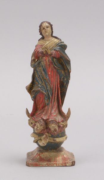 Heiligenfigur (wohl Südamerika), antik, 'Madonnendarstellung', Figur mehrfarbig gefasst; Höhe 17 cm
