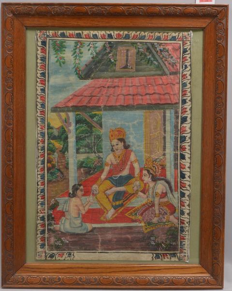 Seidenmalerei (wohl Indonesien), 'Höfische Szene', hinter Glas gerahmt; Rahmenmaße 84 x 66 cm