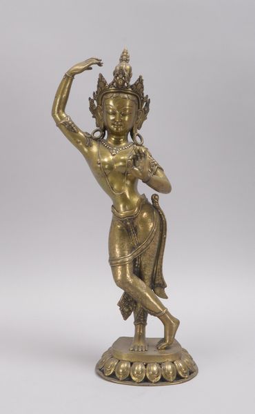 Große Standfigur (Indien), älter, 'Tempeltänzerin', Messingguss, Figur teils ziseliert