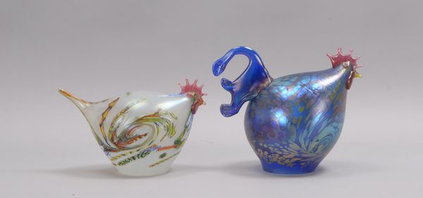 Paar Glasfiguren, 'Hühner', Glas irisierend/mit Einschmelzungen