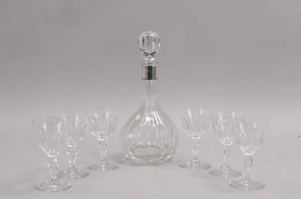 Karaffe, Kristallglas mit 830 Silber-Montierung, mit 6-teiligem Gläsersatz