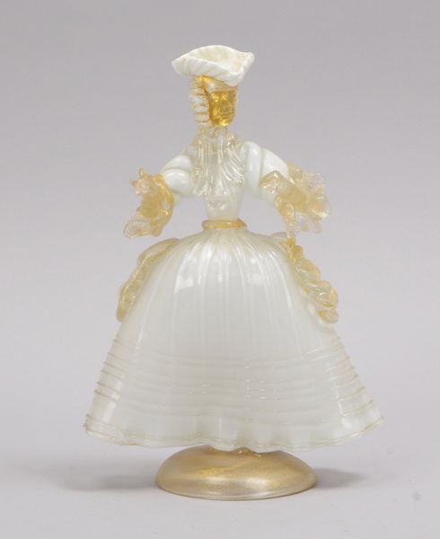 Glasfigur (Murano), 'Tänzerin', Glas mit weißem Unterfang, mit Goldflimmer