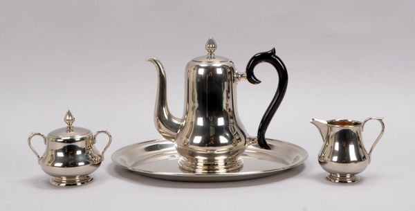 Kallmeyer & Harjes/Gotha, Kaffeekern auf Tablett, 4-teilig, Teile vernickelt/gemarkt