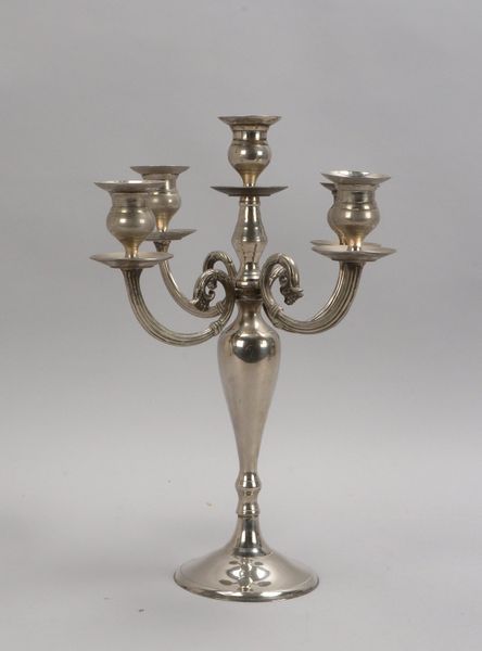 Großer Tafelleuchter, älter, 5-flammig, mit Silberauflage; Höhe 37 cm