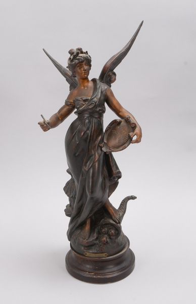 Weißmetall-Figur, 'Mutualité' (nach L.A. Moreau), auf Holzsockel, bez. 'Un pour tous...'