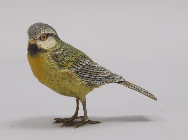 Wiener Bronze, 'Meise', polychromiert; Höhe 7 cm, Länge 9 cm
