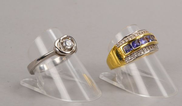 2 Silberringe, 925 Sterlingsilber/davon 1x vergoldet, mit Schmucksteinbesatz