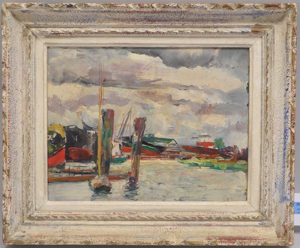 Reimer, Tom (1906 - 1975, Hamburg), 'Este-Werft', Öl/Malpappe