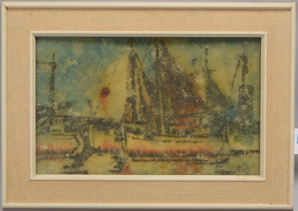 Reimer, Tom (1906 - 1975), 'Fischkutter im Hafen', wohl Öl/Holz