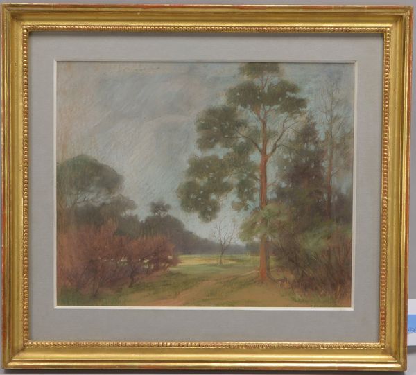 Pastellzeichnung, 'Waldlichtung', unsigniert, unter Passepartout/Glas