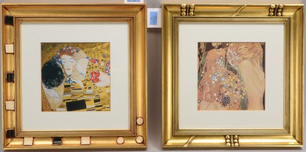2 Bilderrahmen (Unikatrahmen - in Jugendstil-Gestaltung), mit Klimt-Druck