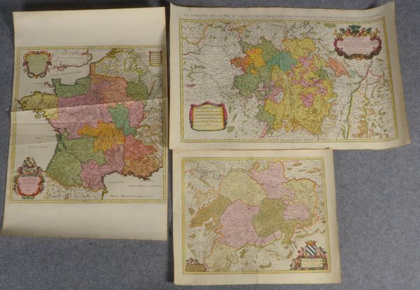 Kleines Karten-Konvolut, verschiedene frz. Areale: 'Burgund', 'La Lorraine', und 'Postes de France'