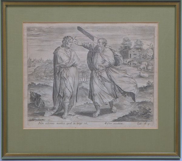 Bibl. Kupferstich (ca. 1600), 'Das Gleichnis vom Splitter und Balken'