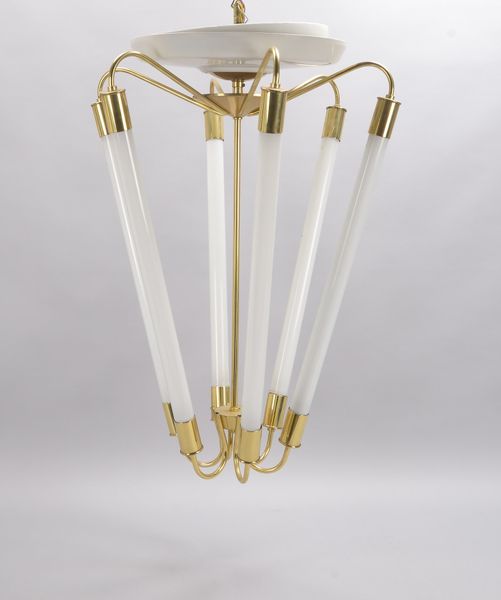 Deckenlampe (Art déco, 1950er Jahre), 6x Leuchtstoffröhren/Messing