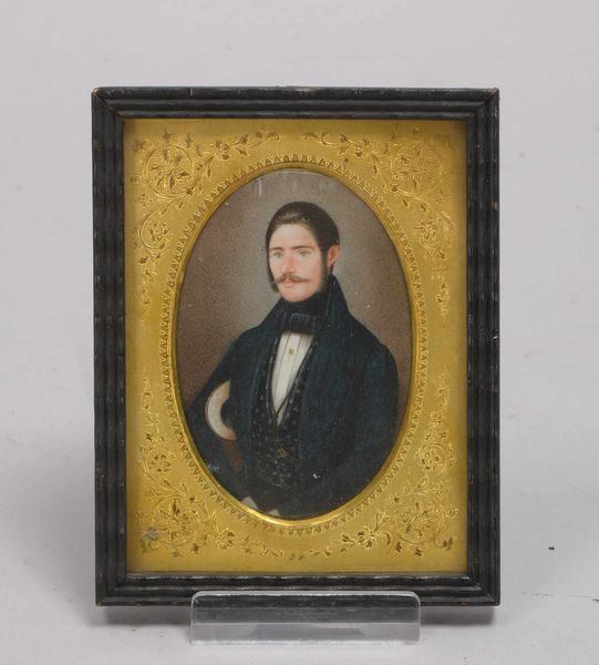 Miniatur, 'Portrait eines Edelmanns', vergoldetes Passepartout/hinter Glas