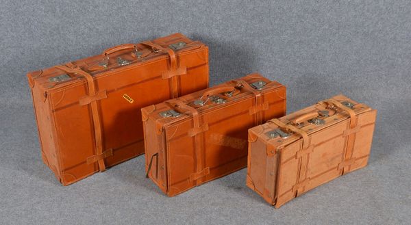 Vintage-Reisekofferset, 3-teilig, Leder, mit Gürteln/Schnallen; versch. Maße