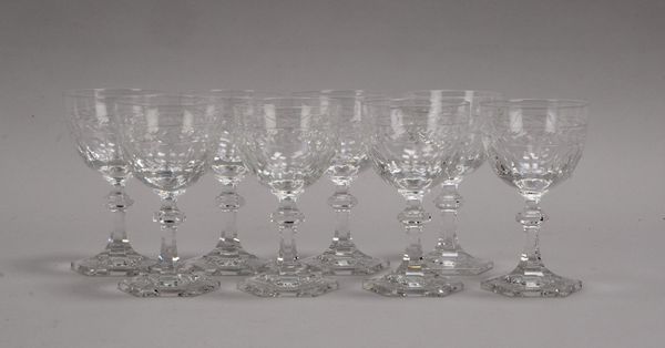 7x Rotweingläser, Bleikristall, Art 'Baccarat Harcourt'/'Rohan'; Höhe 14 cm