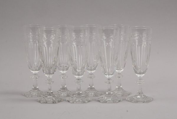8x Sektgläser, Bleikristall, Art 'Baccarat Harcourt'/'Rohan', Höhe 18,5 cm