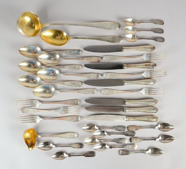 Tafelbesteck, 800 Silber, für 6 Personen, 21-teilig; Gesamtgewicht 1.601 g