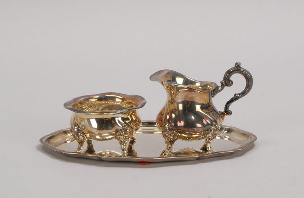 Wilh. Binder, Zucker und Sahne auf Tablett, 925 Sterlingsilber; Gew. 248 g
