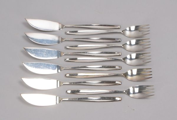 BSF, Fischbesteck, 800 Silber, für 6 Personen; Gewicht zusammen 535 g