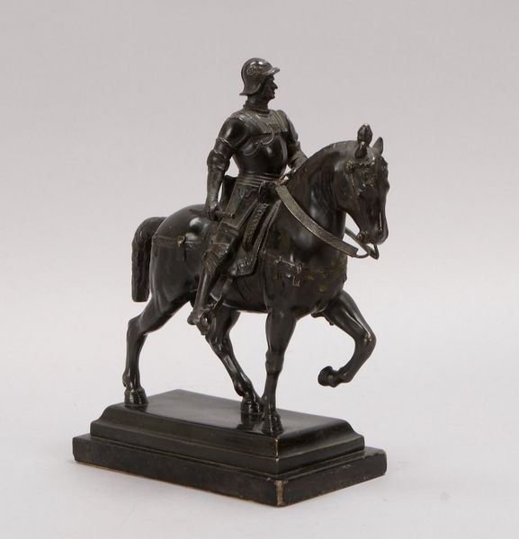 Bronzeskulptur, 'Bartolomeo Colleoni', Reiterfigur auf Steinplinthe; Höhe 23 cm