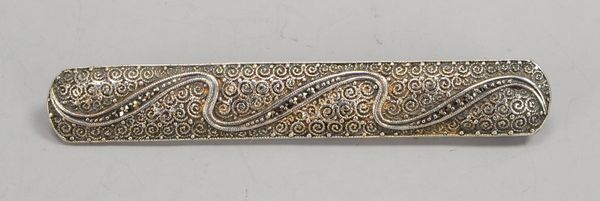 Th. Fahrner, Brosche, 925 Sterlingsilber/Markasitenbesatz; Länge 6,5 cm, Gew. 6,60 g