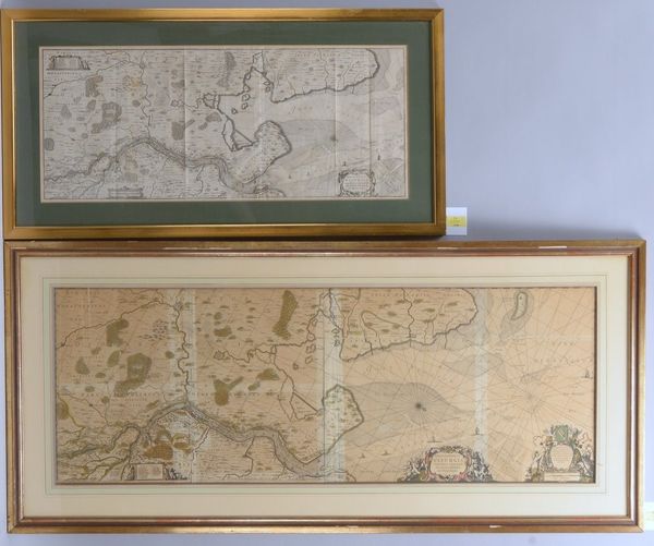 2 alte Landkarten, 'Die Weser', Stiche jeweils hinter Glas gerahmt, versch. Maße